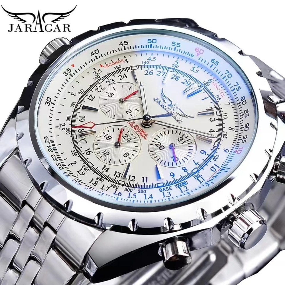 JARAGAR Mechanische Uhr Für Männer Luxus Uhr Große Zifferblatt Kalender Woche Display Leuchtende Edelstahl Männer Uhr Reloj Hombre