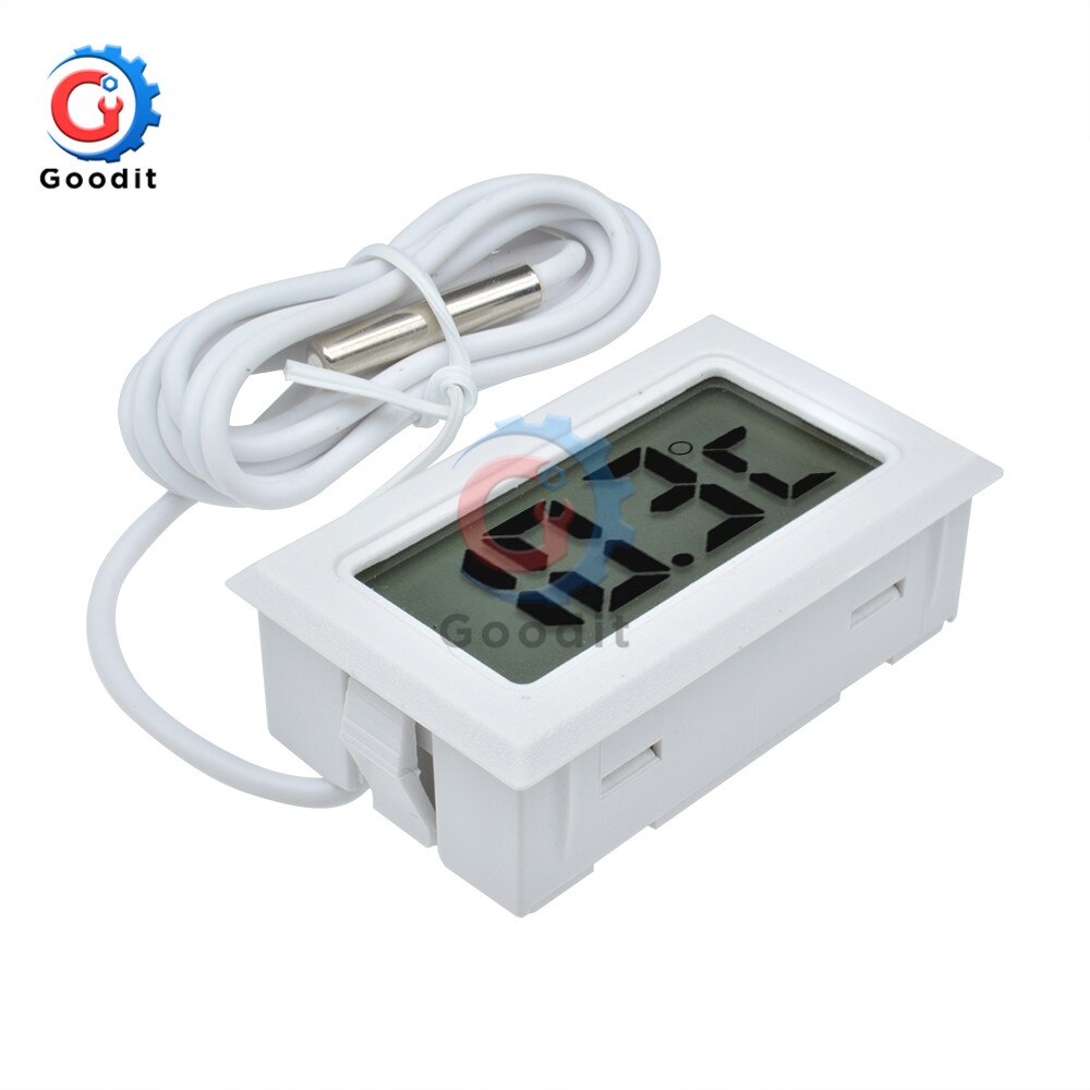 1 stuks mini lcd digitale thermometer sensor voor vriezer temperatuurmeter  -50 ~ 110 graden koelkast koelkast thermometer meter: Wit met kabel