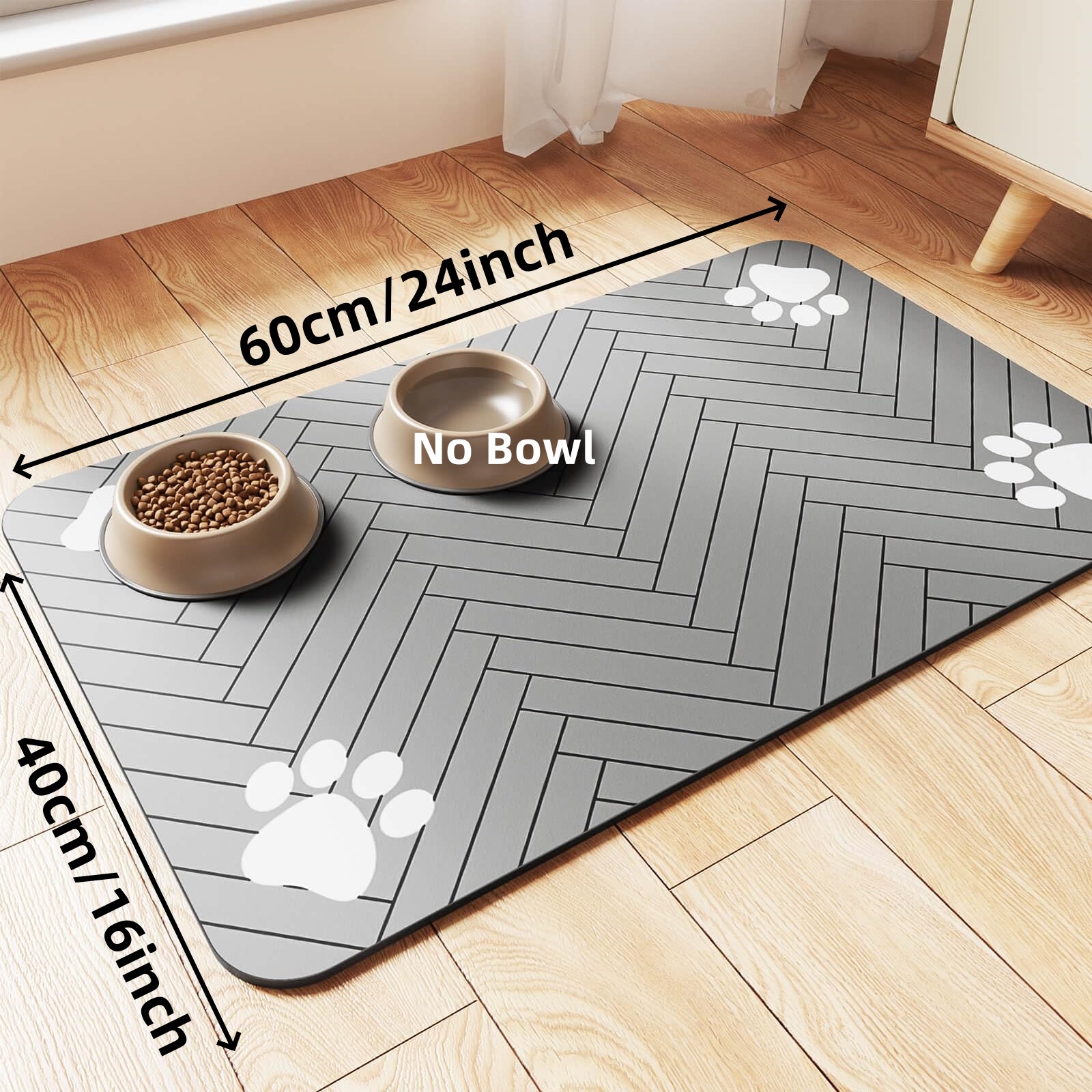 Pet Feeding Mat-Absorbent Pet Placemat for Food and Water Bowl, with Waterproof Rubber Backing, Quick Dry Water Mat for Dog Cat: Silver
