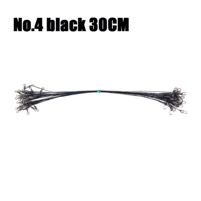 Sedal de pesca de acero antimordedura, 15cm-30cm, líder de alambre de acero con accesorios giratorios de pesca, correa de núcleo de plomo antirenvoltura: 04-Black 30cm