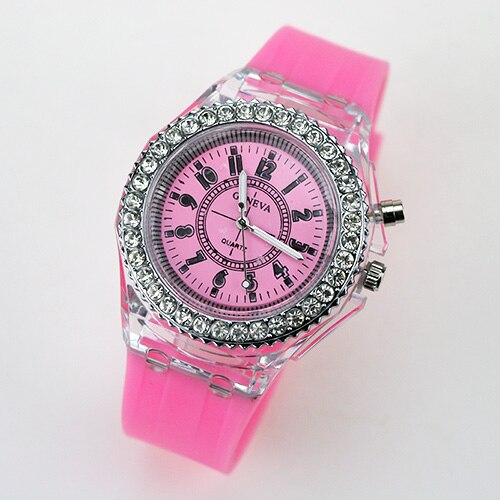 Led-flitser lichtgevend horloge met gelei, rubber, dameshorloge, studentenhorloge, quartzhorloge, lichtgevende klok, liefhebbers: Roze