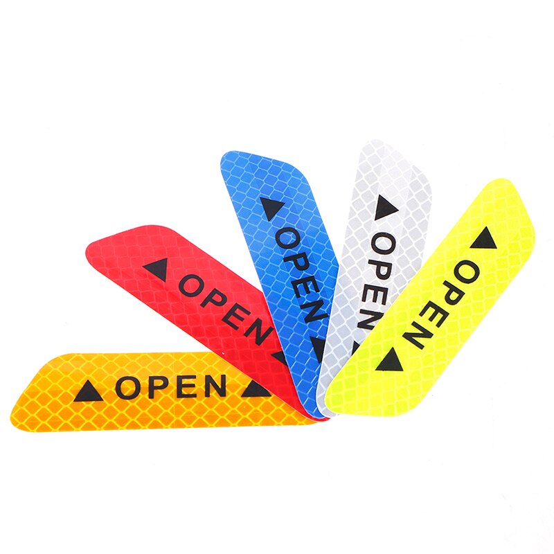 4pcs/set Car Door Stickers Safety Warning Reflective Signs OPEN Rainy And Foggy Reminder High Reflective Stickers