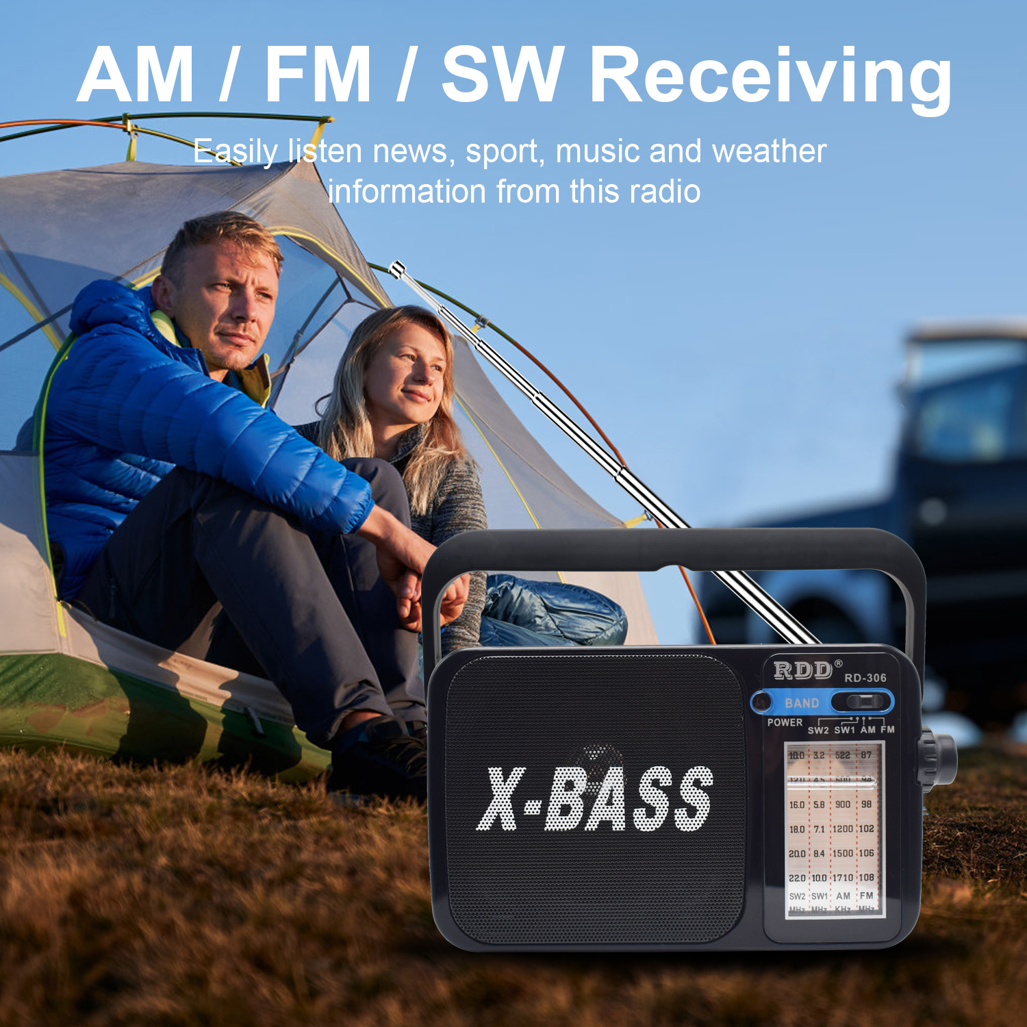 portable FM Radio AM Sw1 SW2 All Waves Radio Multiband Shortwave FullBand Radio Headphone jack/flashlight
