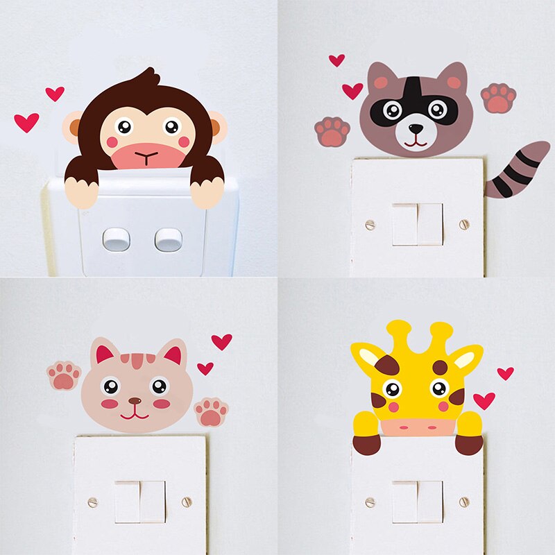 1Pcs Cute Animals Wall Stickers Waterproof Kids Rooms Accessories Wallpaper PVC Removable Home Decor Switch Sticker