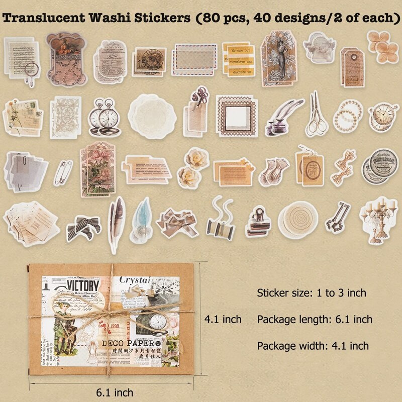 200 Pcs Vintage Ephemera Pack Junk Journal Kit Scrapbook Planner Supplies for Art Journaling Collage Craft (Exploration)