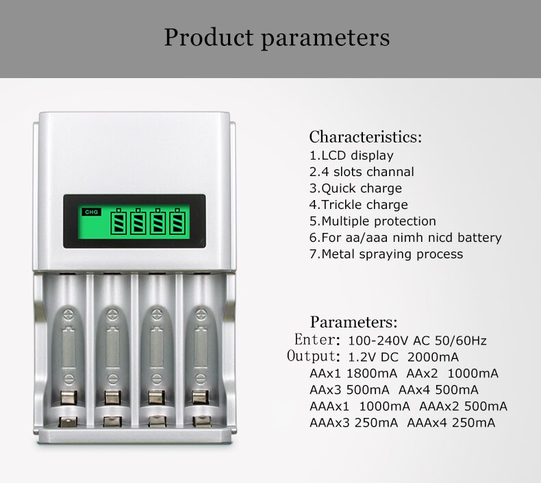 4 Slots LCD Display Smart Intelligent Battery Charger for AA / AAA NiCd NiMh Rechargeable Batteries EU Plug#8175