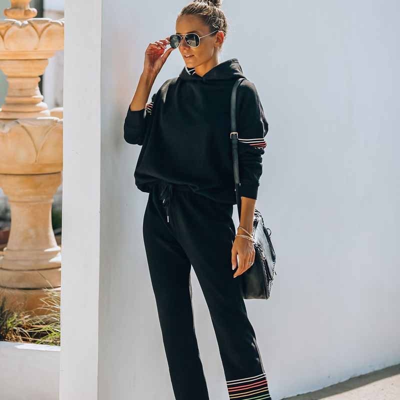 Costume de sport pour femme, ensemble de survêtement 2 pièces + pantalon, sweat-shirt, collection automne-hiver pull à capuche, garde au