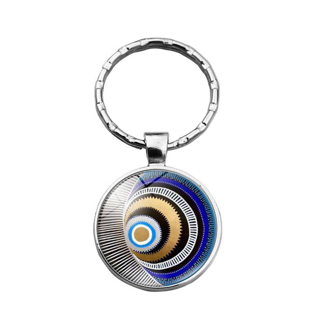 Beautiful Blue Evil Eye Religious Photo Round Glass Keychain Pendant Keyring Eyelash Big Evil Women Men Jewelry: Gold