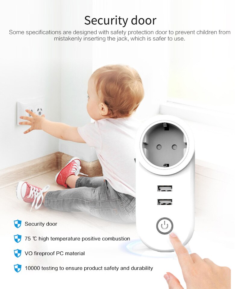 IP20 240V Smart WiFi Socket EU Plug Double USB Port Wireless Smart Plugs Works With Alexa Google Home Intelligence Improvement
