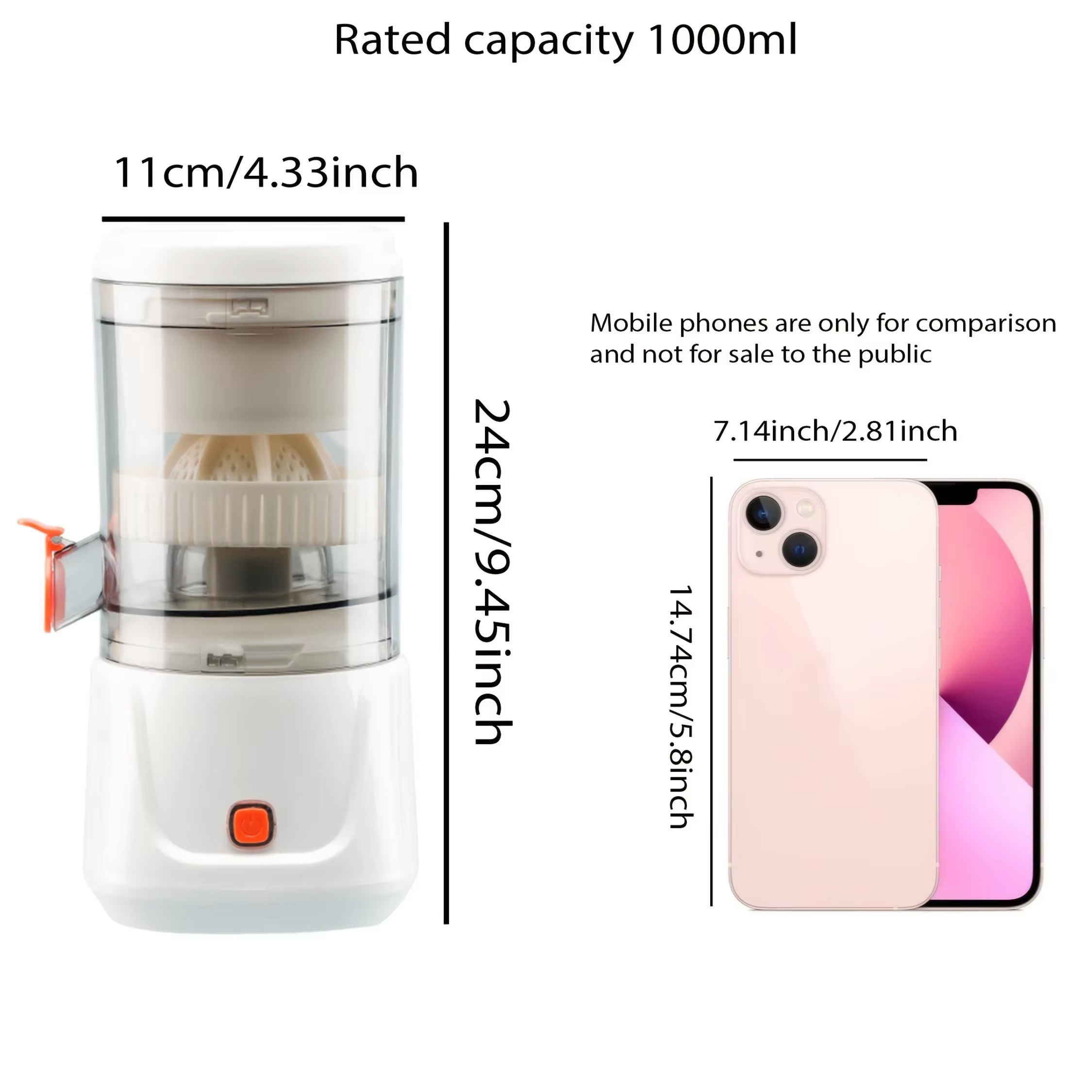 1PC-USB oplaadbare sapcentrifuge - Draagbare sapmaker met één knop voor sinaasappel- en citroensapcentrifuge, lichtgewicht en handig