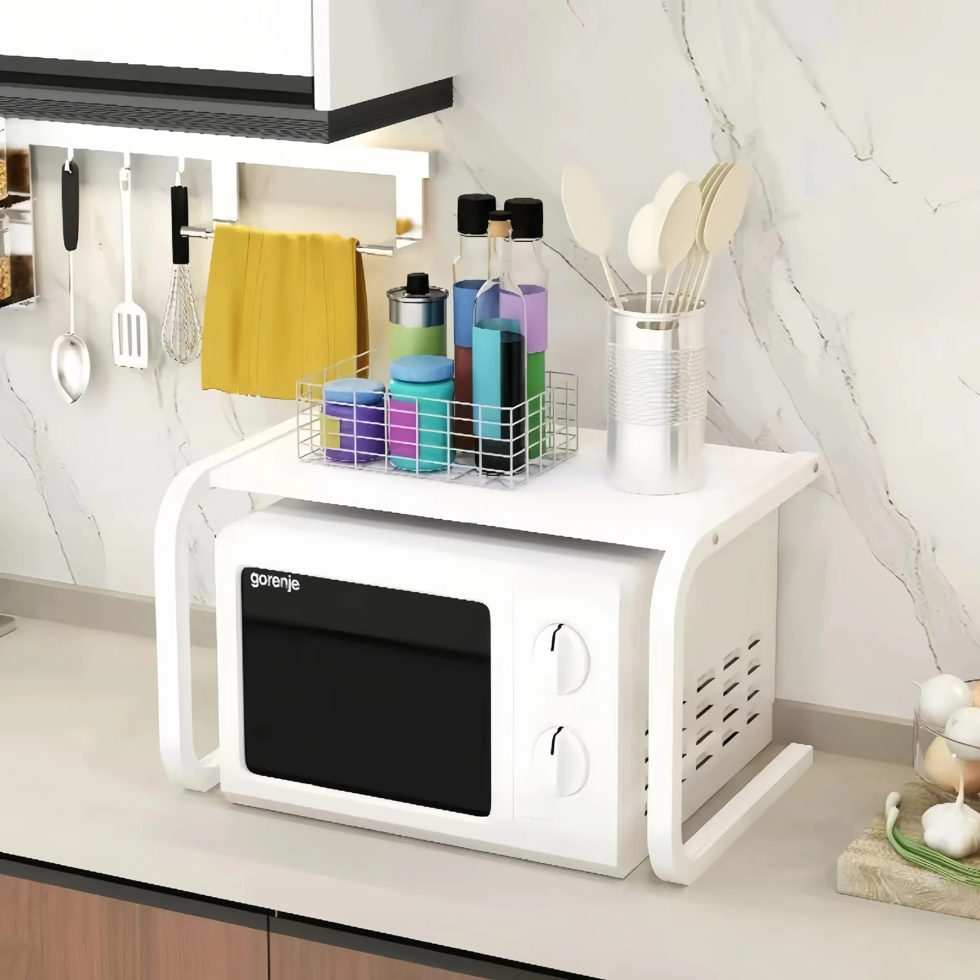 Rack de forno de cozinha doméstico, suporte de armazenamento multicamadas, organizador, suporte de metal removível, grande capacidade, rack de micro-ondas