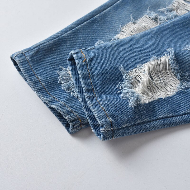 Top og top børn afslappet ripped jeans bukser børn drenge piger denim bukser med knækket løst hul til forår efterår