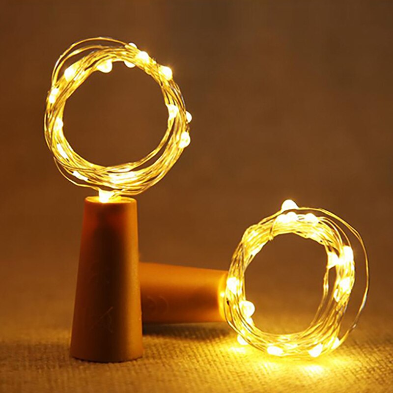 Guirlande vinflaske lys med kork 2m 20 led kobbertråd farverige fe lys snor til fest bryllup indretning batteridrevet: Varm