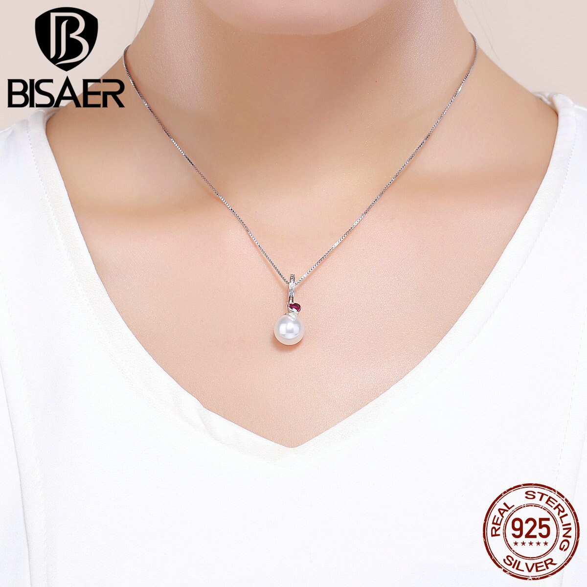 BISAER 925 Sterling Silver Blooming Pearl Pink Heart Charms Beads Fit Original Charm Bracelet Silver 925 Jewelry Making ECC782