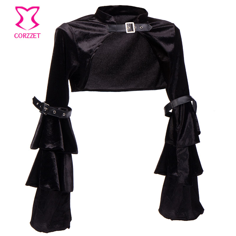 Corzzet Sexy gótico victoriano Bolero púrpura franela campana chaqueta de manga larga abrigo corto mujeres adultas Steampunk corsé Accesorios
