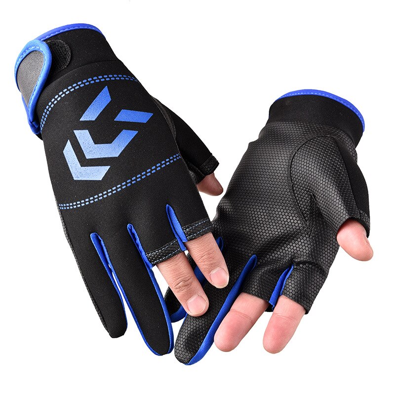 Fishing Gloves Outdoor 3 Fingers Cut Fishing Gloves Waterproof Fishing Accessories Carp Fishing Accessories: Blue