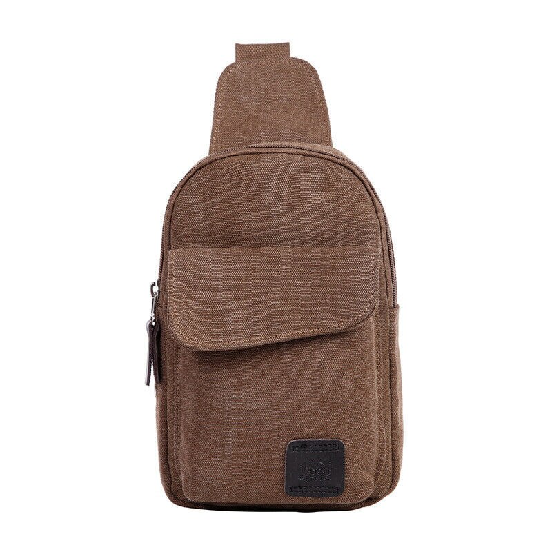 Men's Small Chest Sling Bag Canvas Travel Hiking Casual Zipper Cross Body Messenger Shoulder Backpack Small: Coffee