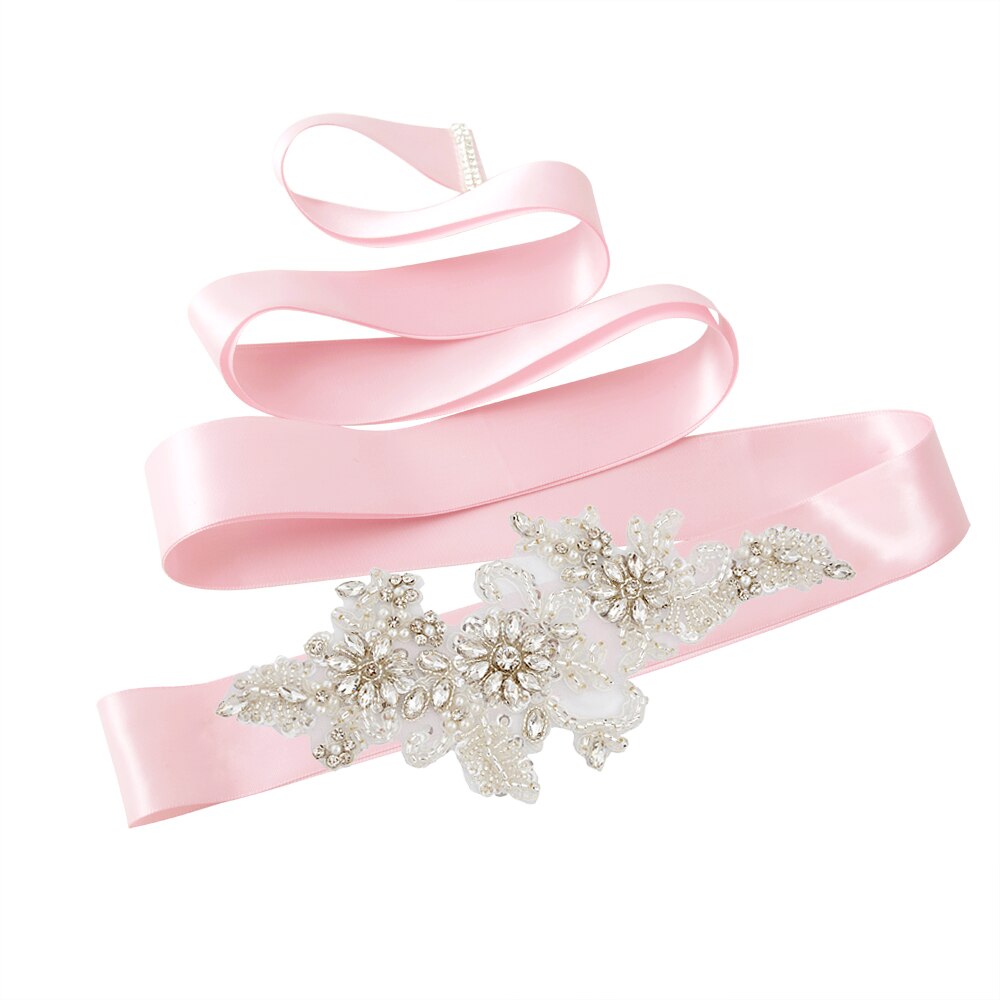 TRiXY S139 strass ceinture perles mariage ceinture argent diamant ceinture mariée ceinture mariage robe accessoire blanc brodé ceinture: pink