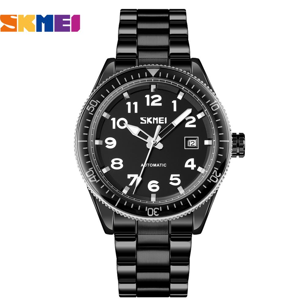 Skmei Top Luxe Horloges Mannen Bussiness Stijl Mechanische Horloge Roestvrij Staal Automatische Horloge Voor Mannen Reloj Hombre: Black-Black