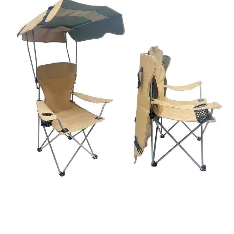 Klappbarer outdoor-campingstuhl mit sonnenschutzdach, ultraleichter strandstuhl, tragbarer angelstuhl, picknick- und freizeitstuhl