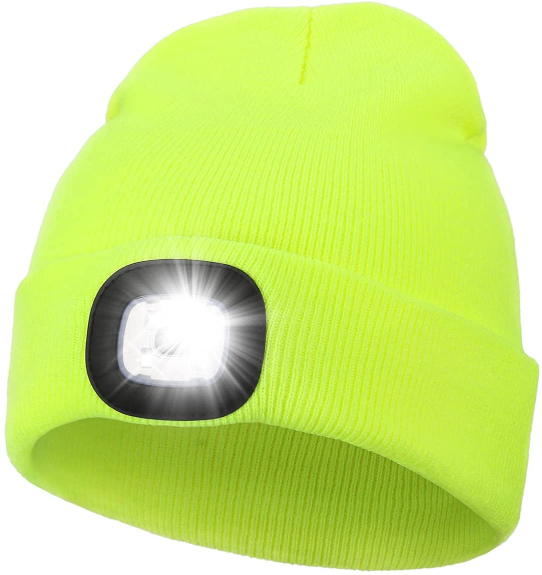 LED Mütze Mütze mit Licht unisex USB wiederaufladbare Lampenhüte Freisprecheinrichtung Stirnlampe Mütze Winter Gestrickte Nachtlicht Mütze Taschenlampe: fluoreszierend Gelb