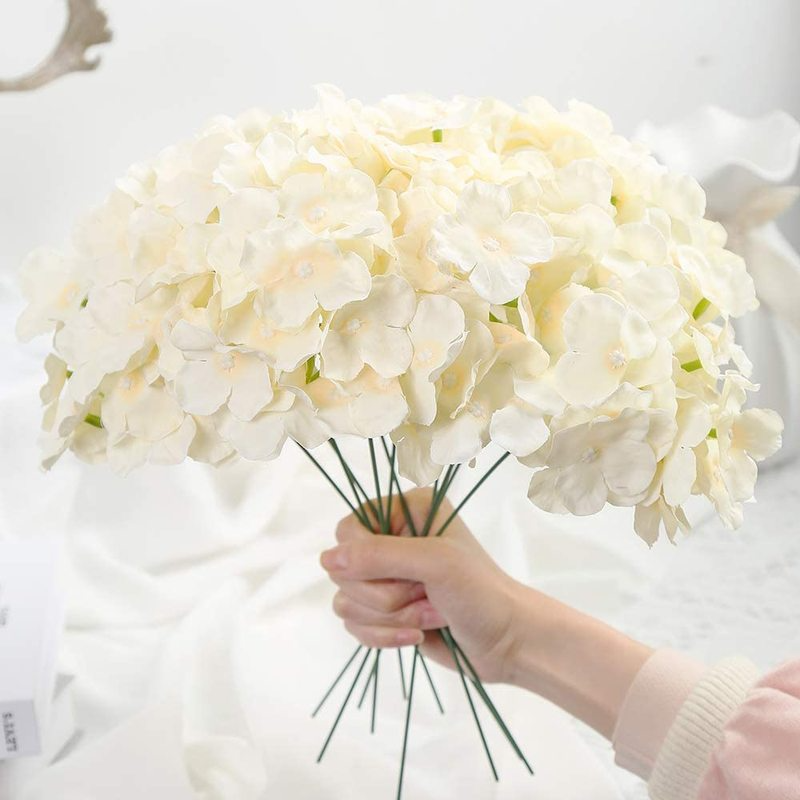 Silke hortensia kunstige blomster hortensia hoveder brude bryllup buket med stilke hjem bryllupsfest dekorationer