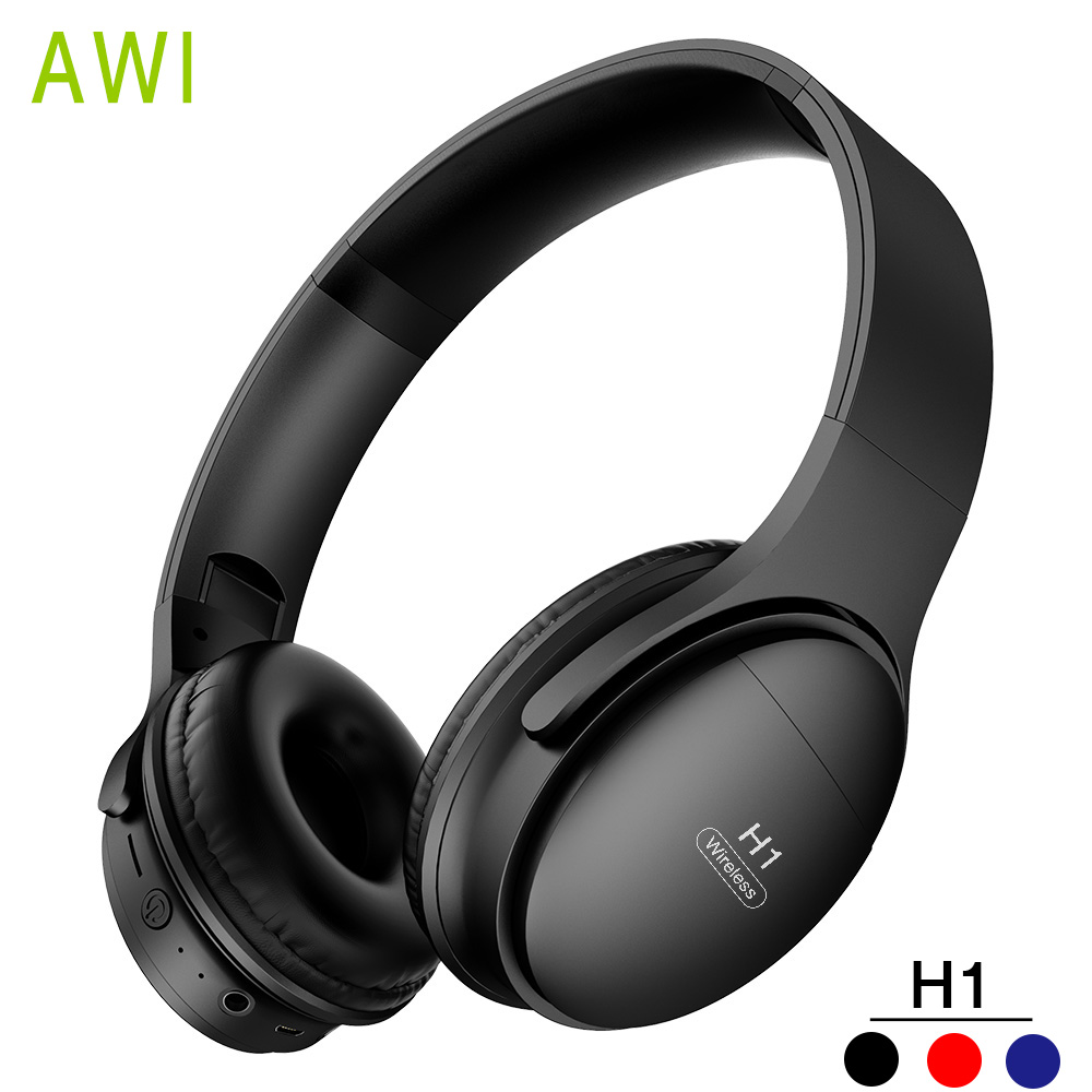 Awi H1 Pro Zware Bas Draadloze Hoofdtelefoon Bluetooth Headsets Over-Ear Ruisonderdrukkende Hifi Stereo Oortelefoon Zachte Earpad Met mic