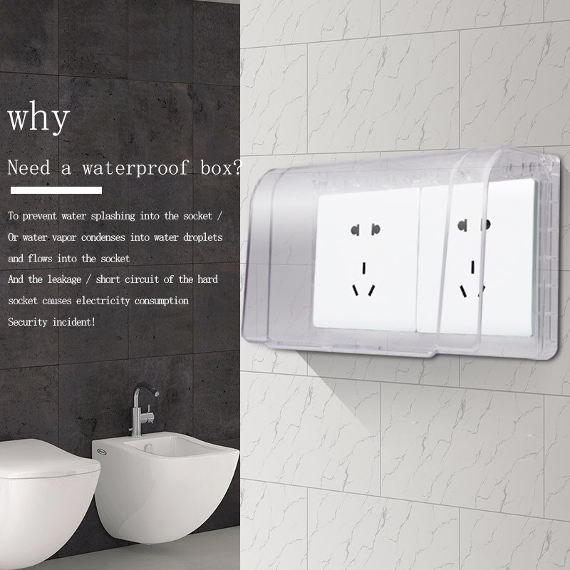 Double 86 type socket waterproof box bathroom two heightened paste type waterproof cover bathroom protection splash box