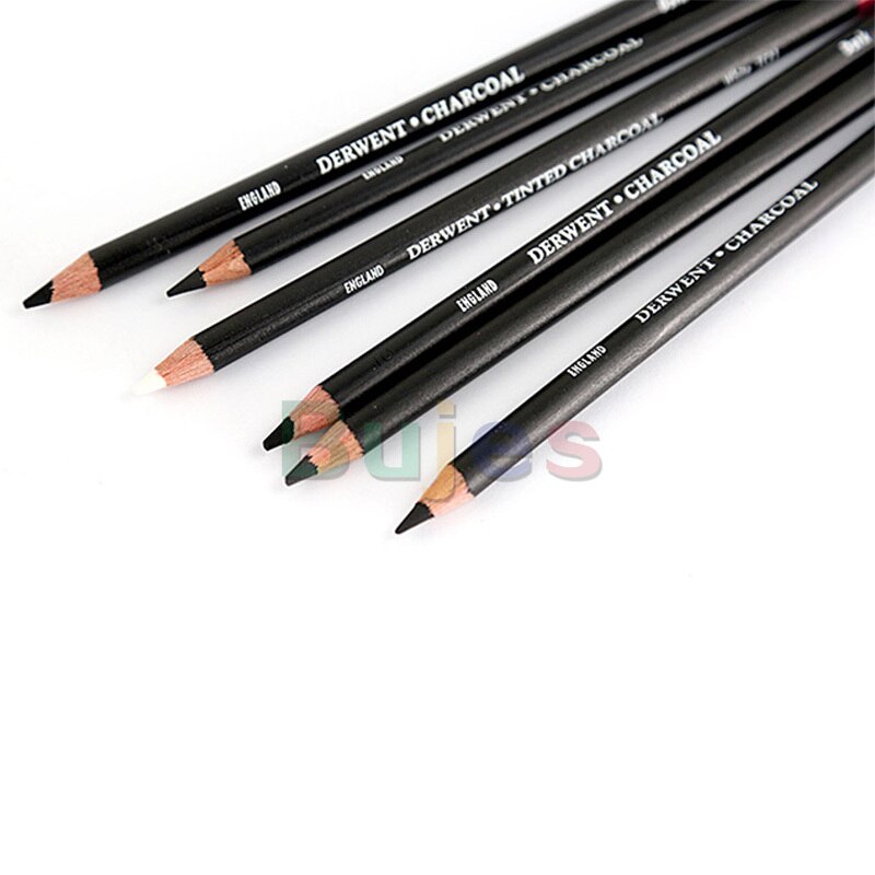 Derwent Houtskool Potloden, Metalen Tin, 6 Count (0700838), Zwart/Wit, Houtskool Potlood, schetsen Potloden