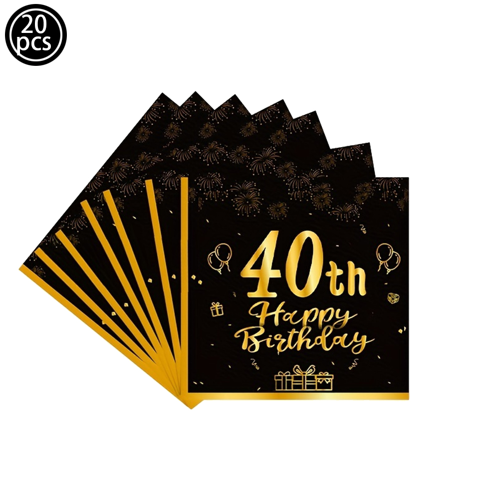 Happy Birthday 40 Year Old Disposable Tableware Black Gold Plate Tablecloth Banner For 40th Birthday Party Decorations Supplies: DARK GRAY