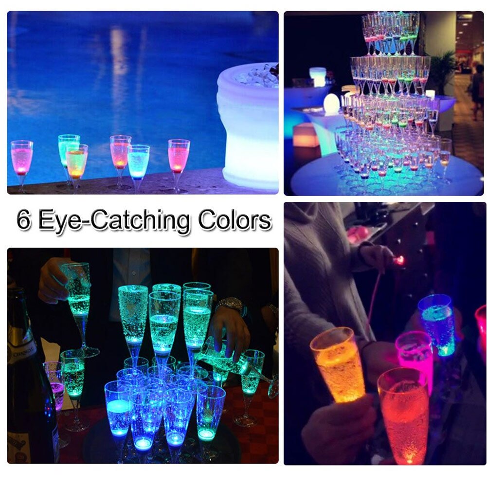6 pièces LED vin Champagne flûte verres eau liquide activé clignotant lumière tasses JA55