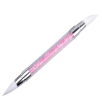 Pinceau à ongles à strass, 1 pièce, pinceau à double pointe en Silicone, tête en Silicone, accessoire à ongles, crayon acrylique à Quartz, 1 pièce: Rose