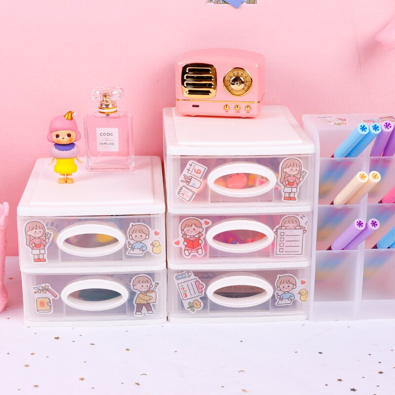 Yisuremia Transparent Desktop Organizer 2/3/4 Layers Plastic Makeups Pens Desk Storage Box School Stationery Holder