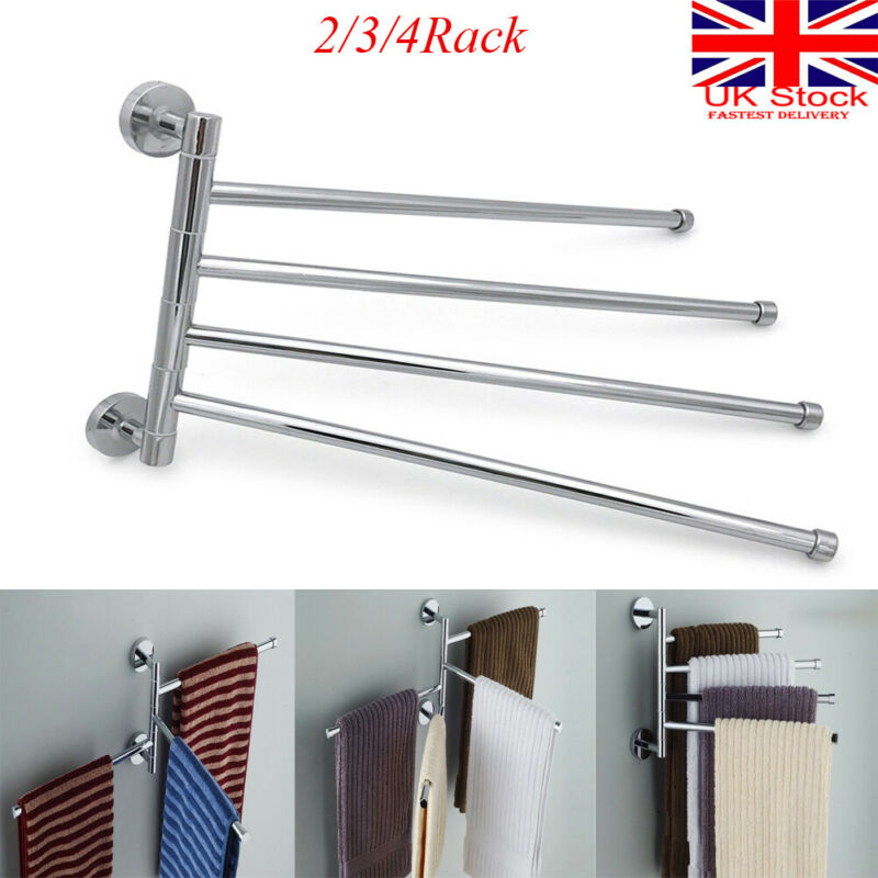 2/3/4 Rack Towel Rotating Bathroom Kitchen Wall Mount Towel Storage Rack Holder