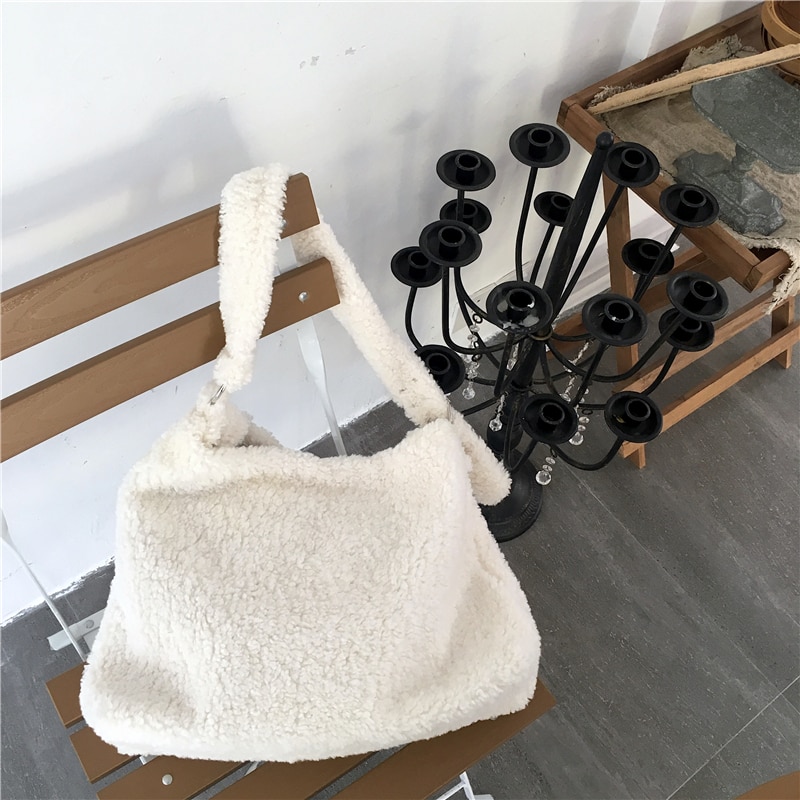 casual lambswool women shoulder bags plush handbags luxury faux fur crossbody bag lady large capacity tote big purses