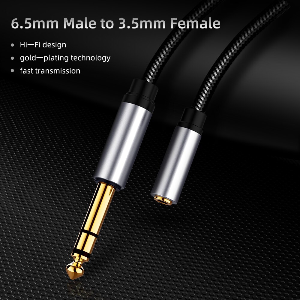 6.5Mm Male Naar 3.5Mm Vrouwelijke Audio Aux Kabel Headset Microfoon Gitaar Recording Adapter Vergulde 6.5/3.5mm Converter Aux Kabel