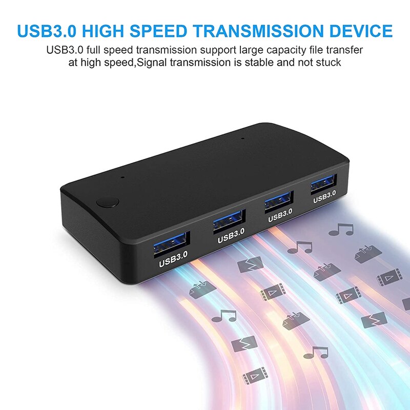 USB 3.0 Switch, 2 in 4 Output USB 3.0 Sharing Switch KVM Switch 2 PC Superspeed Adapter Hub Switcher Box
