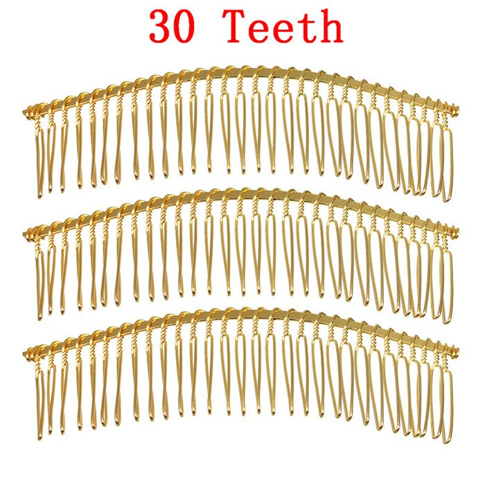 6 stks/partij 10 15 20 30 Tanden Zwart/Goud/Rhodium Kleur Metalen Kammen Bruiloft Bruid Clips Hoofddeksel haar Sticks Accessoires F1573: GOLD 30