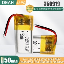 350919 3.7V 50Mah Oplaadbare Lithium Polymeer Li-Po Batterij Voor MP3 MP4 MP5 Dvd Led Bluetooth Oortelefoon speaker Massage Speelgoed Fan