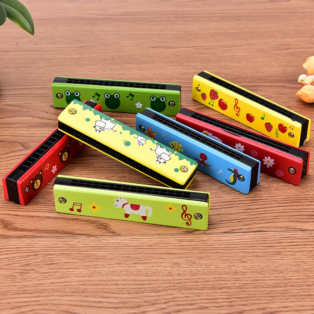 Instrumento Musical educativo para niños, armónica de madera pintada con dibujos animados, de Color aleatorio, 1 unidad