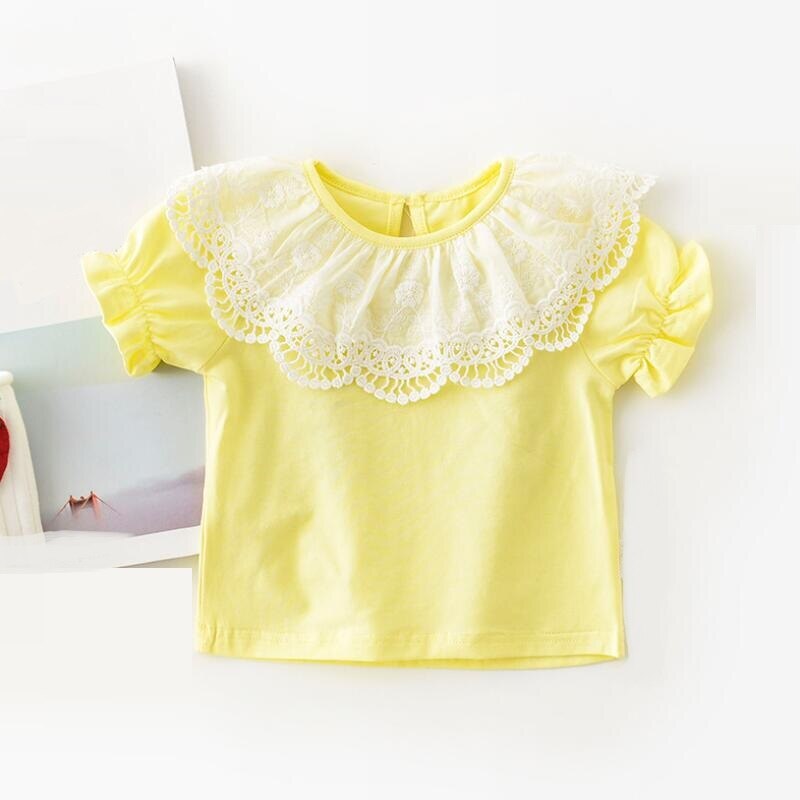 Chemisier blanc en dentelle pour filles, manches bouffantes, en coton, pour enfants en bas âge: yellow / 24M