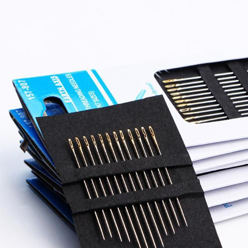 12pcs Self-Threading Sewing Needles Stainless Steel Quick Automatic Threading Needle Stitching Pins DIY Punch Needle Threader