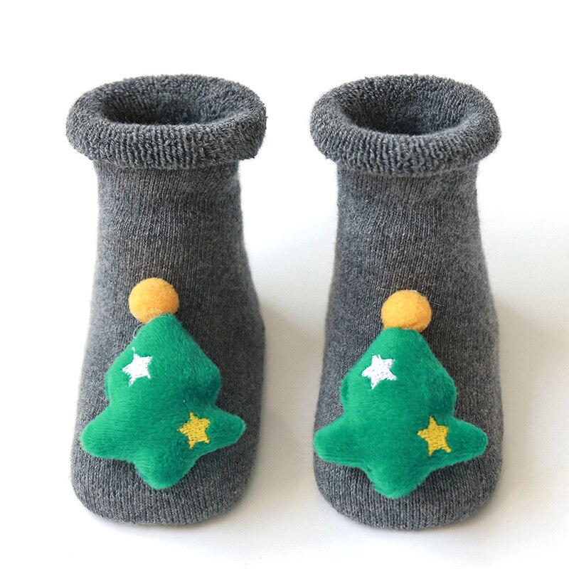 Navidad bebé Navidad calcetines algodón Terry piso calcetines silicona antideslizante bebé niñas niño invierno calcetines calientes: Gray / 0 to 1Years