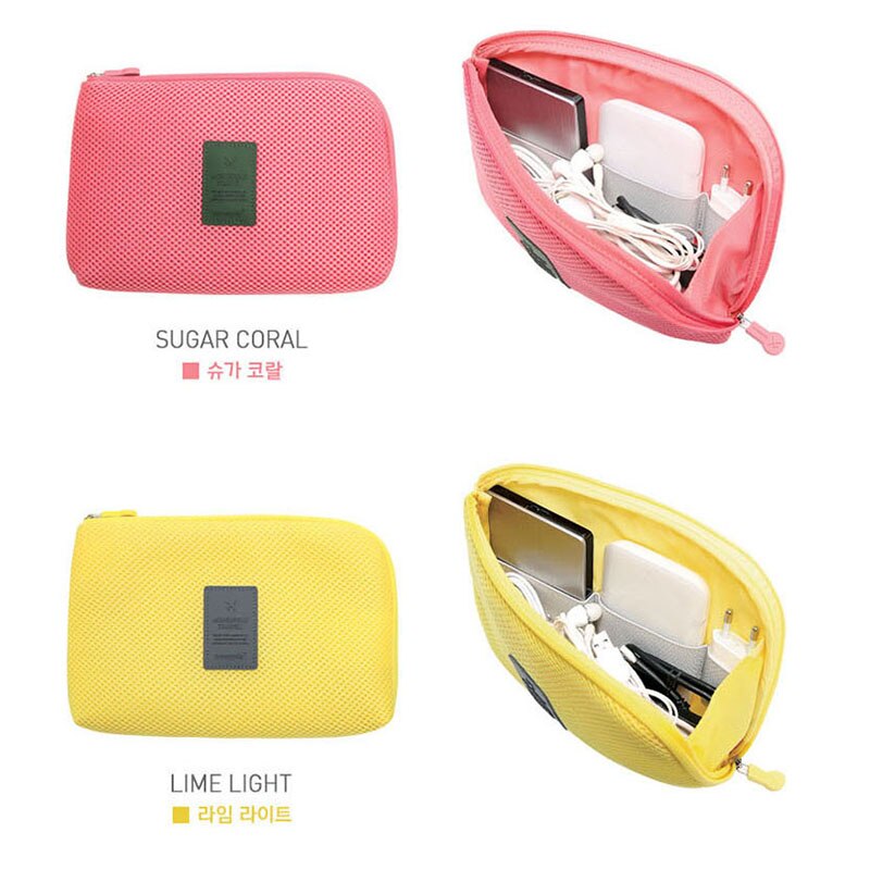 Travel Digital Accessories Storage Bag Mesh Cosmetic Zipper USB Cable Organizer Pouch Wallet