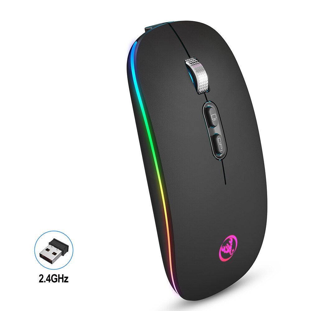 VicTsing-ratón inalámbrico recargable 2,4G, Mouse con Bluetooth V5.1, LED, delgado, con botón de inicio para ordenador portátil, PC, escritorio: 2.4Ghz Wireless