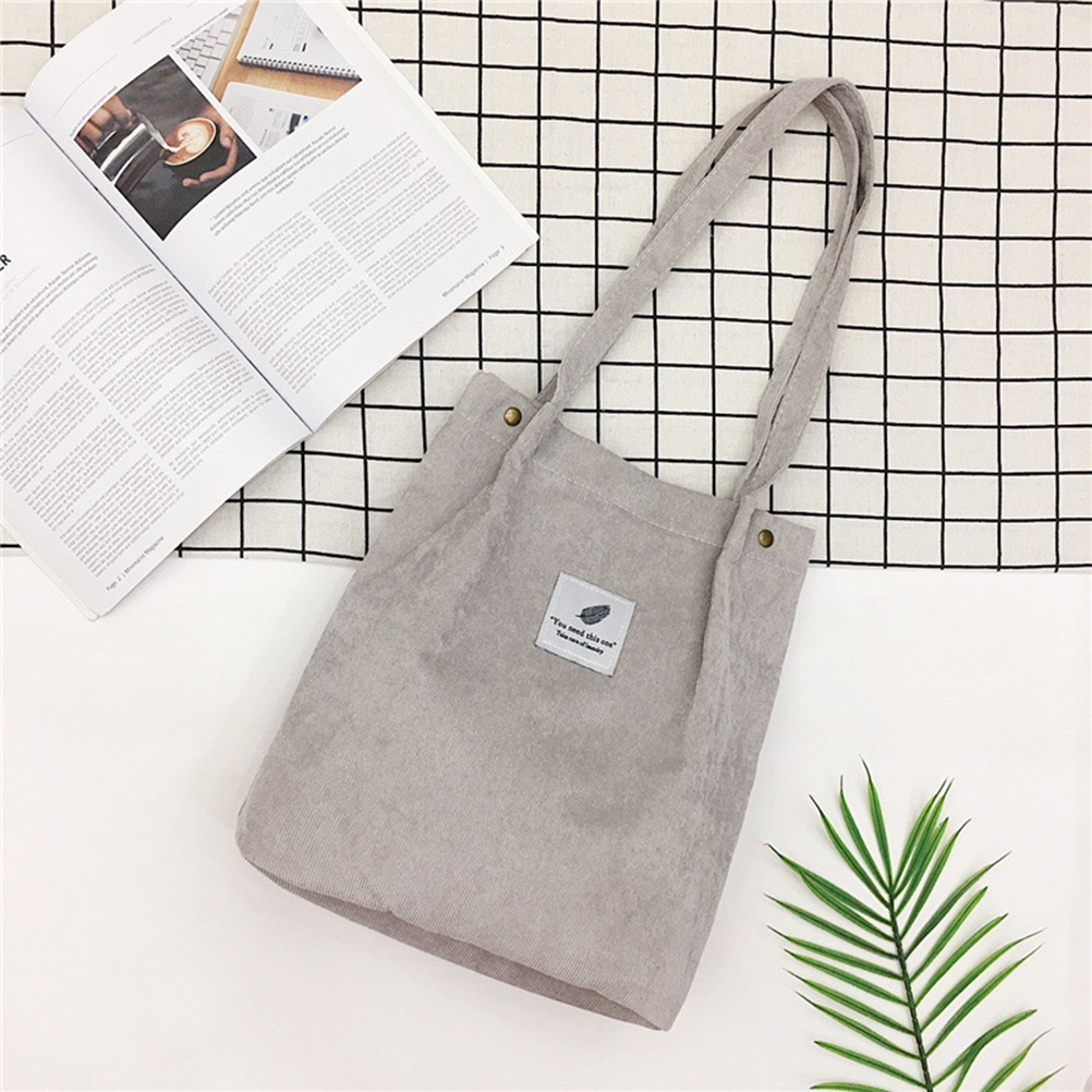 Vrouwen Zakken Corduroy Bakken Tas Vrouwen Schouder Handtassen Grote Capaciteit Boodschappentassen Casual Effen Kleur Shopper Strandtas: Grijs