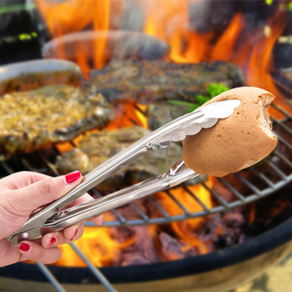 Praktisk grill klip mad stege tang brød klip bbq værktøj grill børste mesh metal net bbq værktøj