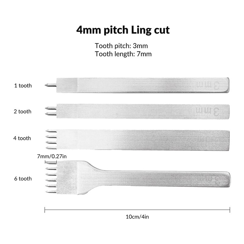 Herramienta de costura de cuero, cincel para cuero, 1/2/4/6 puntas, para costura artesanal, cincel de cuero (3mm), 4 Uds.