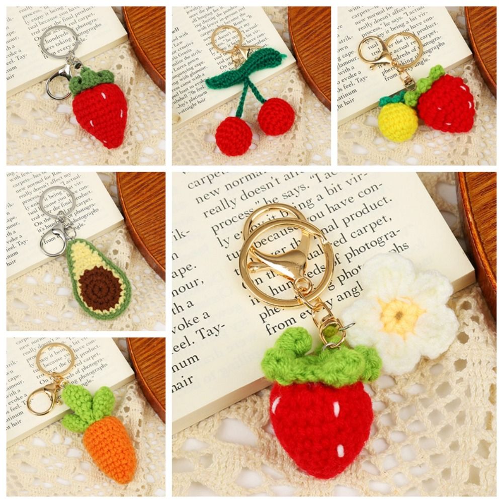 Neue gestrickte Frucht Schlüssel bund Simulation Erdbeer Kirsche Birne Pfirsich Schlüssel ring Frauen Mädchen Auto tasche Schlüssel Anhänger Schmuck Schlüssel halter