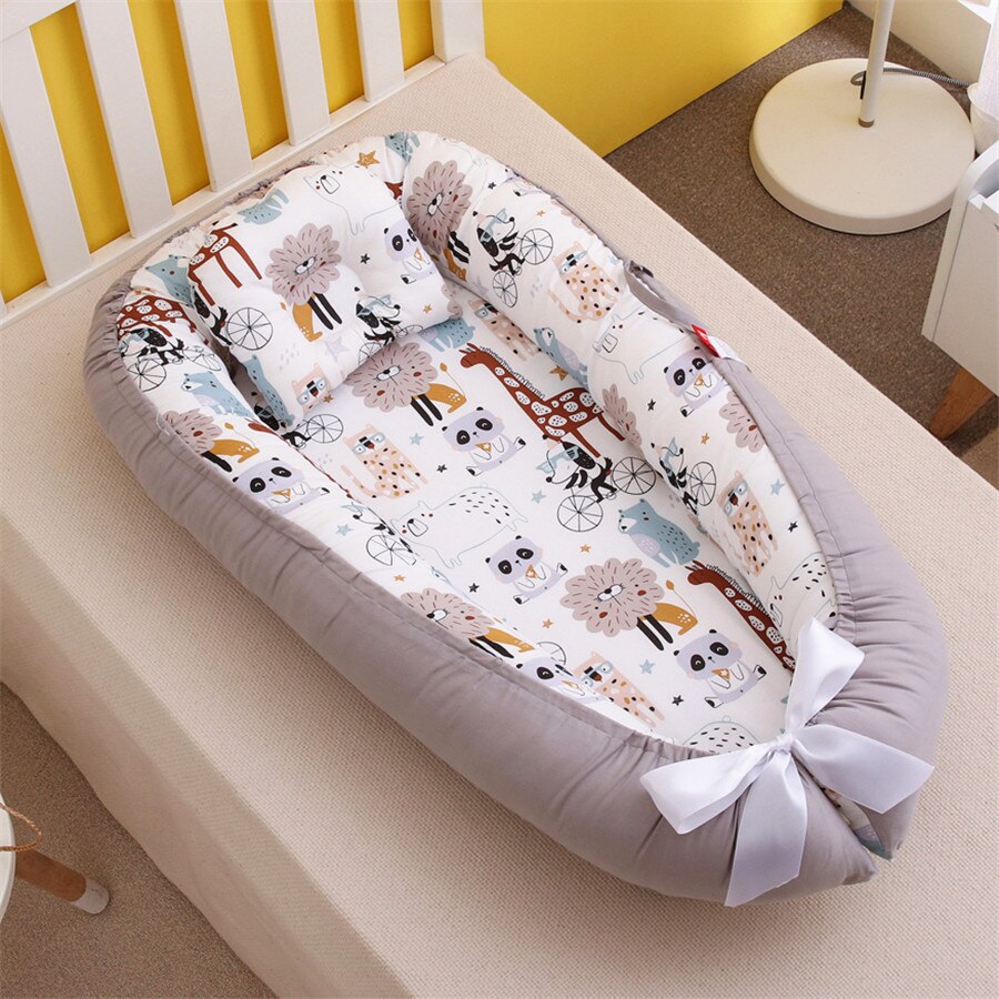 Mini berceau nordique Portable pour -né, impression de dessins animés, barrières de sommeil confortables dans le berceau pour Protection latérale, lit d&#39;enfant: 16